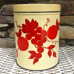 VTG Tin Canister Cottagecore Red Fruit Cookies